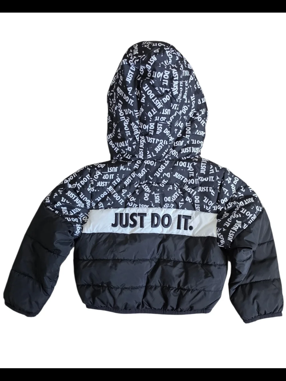 Nike Toddler Puffer Jacket Black White Just Do It Print Size 2T